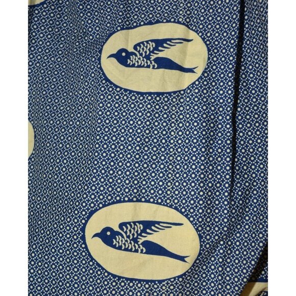 Hand Made Blue & Beige Nautical Coastal Sundress Size L Embroidered Bird Pattern - Picture 13 of 14